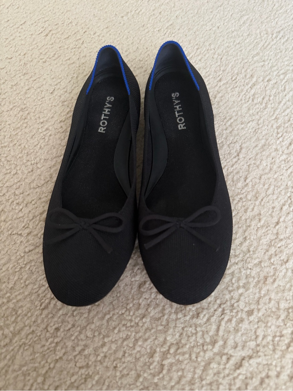 Rothy's Black Ballet Flats with Blue Accent Trim